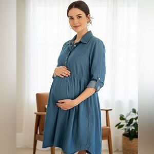 Planet Motherhood Denim Maternity Dress - Denim Blue - Size Medium
